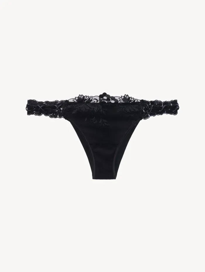 Brazilian Brief In Black Lycra With Embroidered Tulle Lingerie La Perla Brazilian