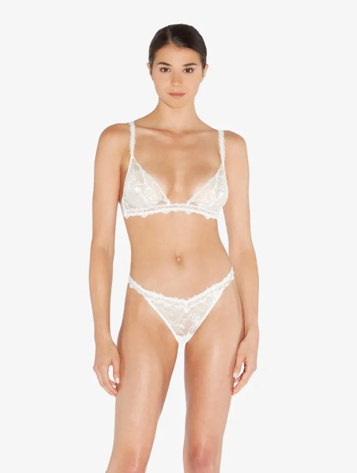 Brazilian Brief In Off White With Leavers Lace Lingerie La Perla Brazilian