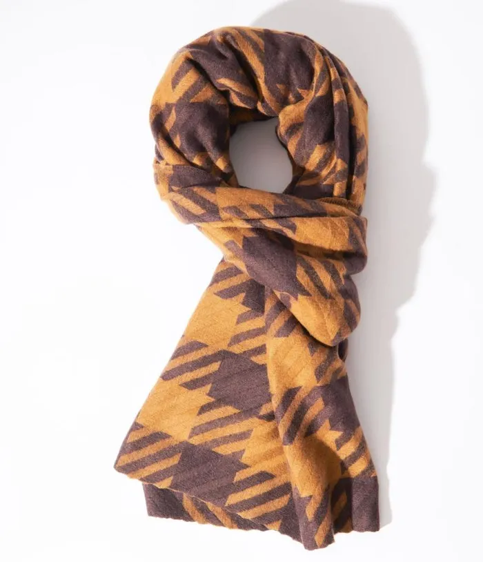 Brown and Mustard Checkered Scarf Accessories Unique Vintage Gloves and Scarves