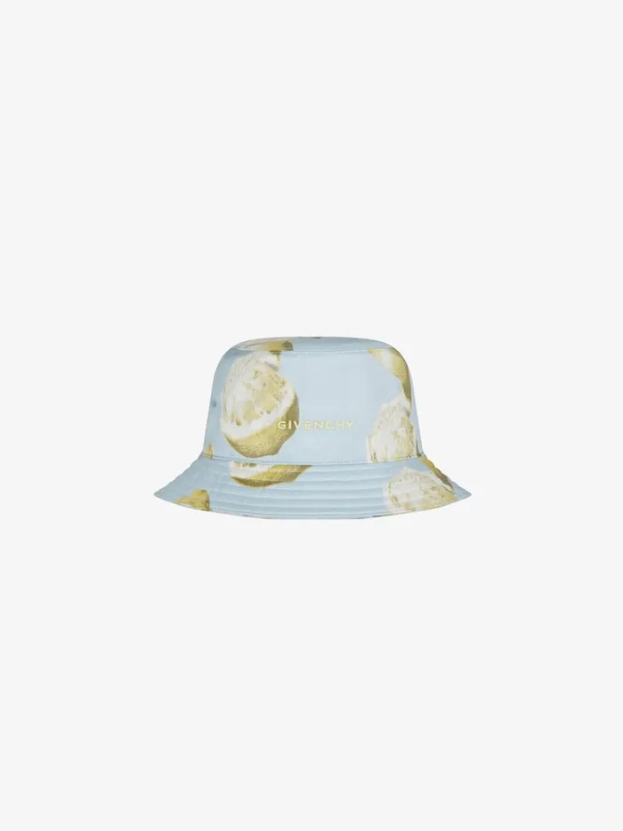 Bucket Hat In Silk With Lemon Print Sky Blue Men Givenchy Beanies and Caps
