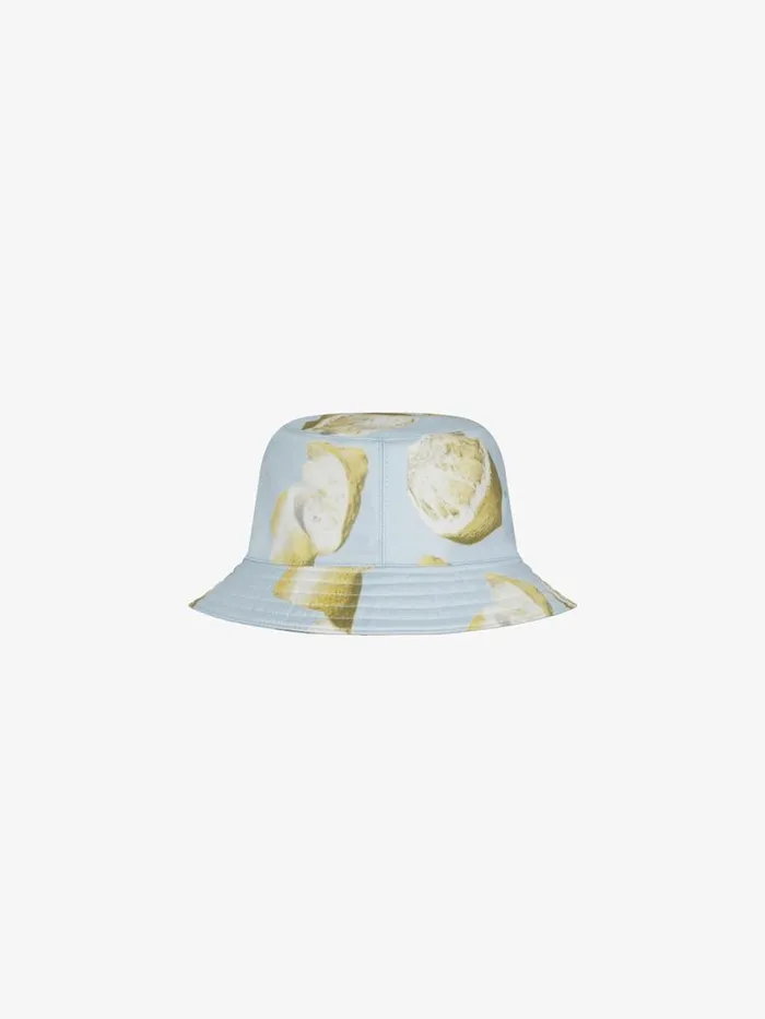 Bucket Hat In Silk With Lemon Print Sky Blue Men Givenchy Beanies and Caps