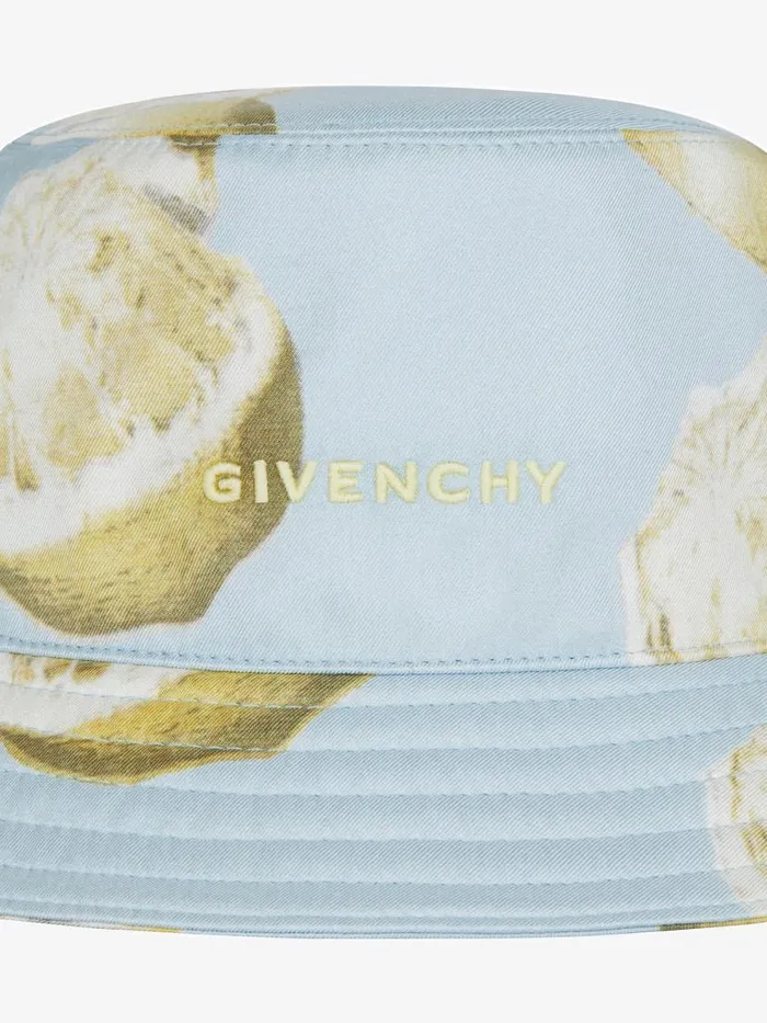 Bucket Hat In Silk With Lemon Print Sky Blue Men Givenchy Beanies and Caps