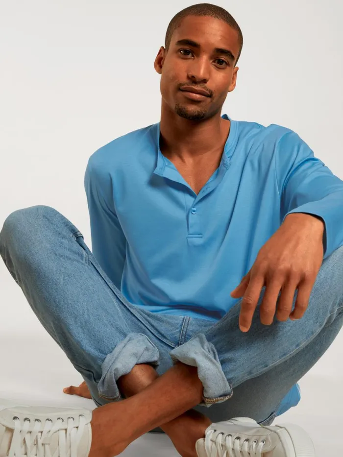 CALIDA Pyjama Tops Men Shirt Longsleeve Azurit Blue