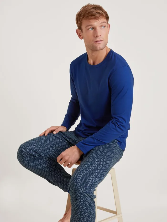 CALIDA Pyjama Tops Men Shirt Long Sleeve Sodalite Blue