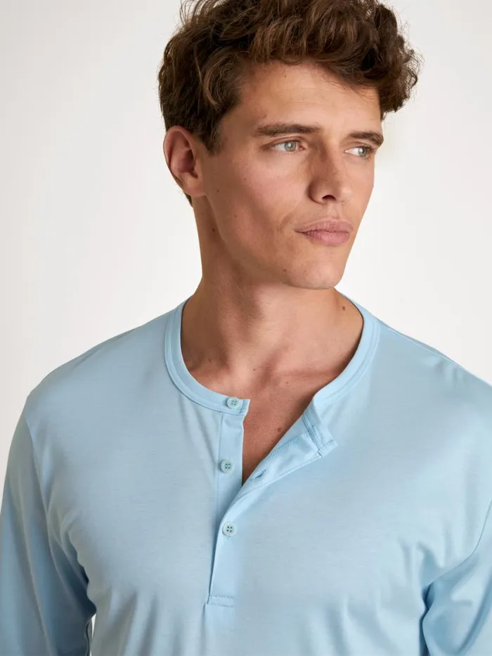 CALIDA Shirts Men Shirt Long Sleeve Cascade Blue
