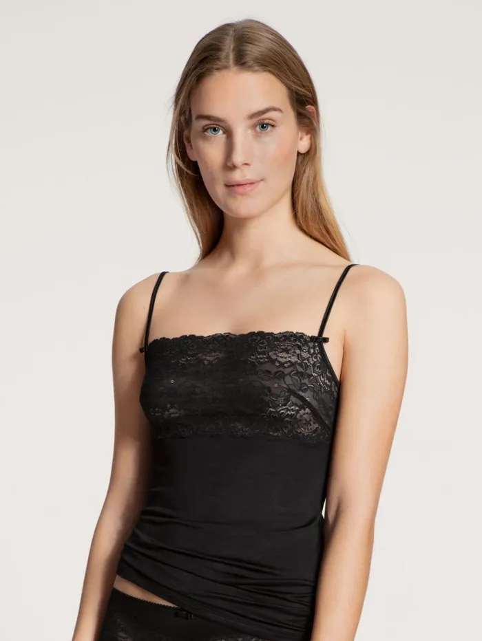 CALIDA Tops Women Spaghetti Strap Top With Lace Schwarz