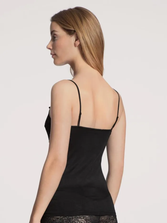 CALIDA Tops Women Spaghetti Strap Top With Lace Schwarz