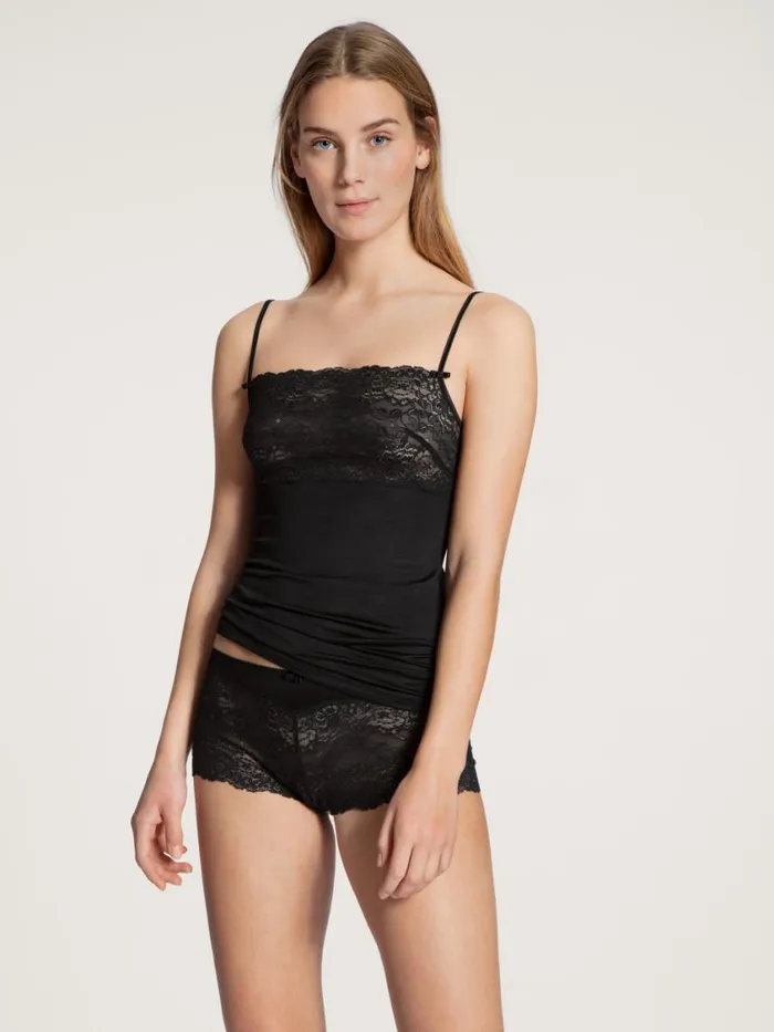 CALIDA Tops Women Spaghetti Strap Top With Lace Schwarz