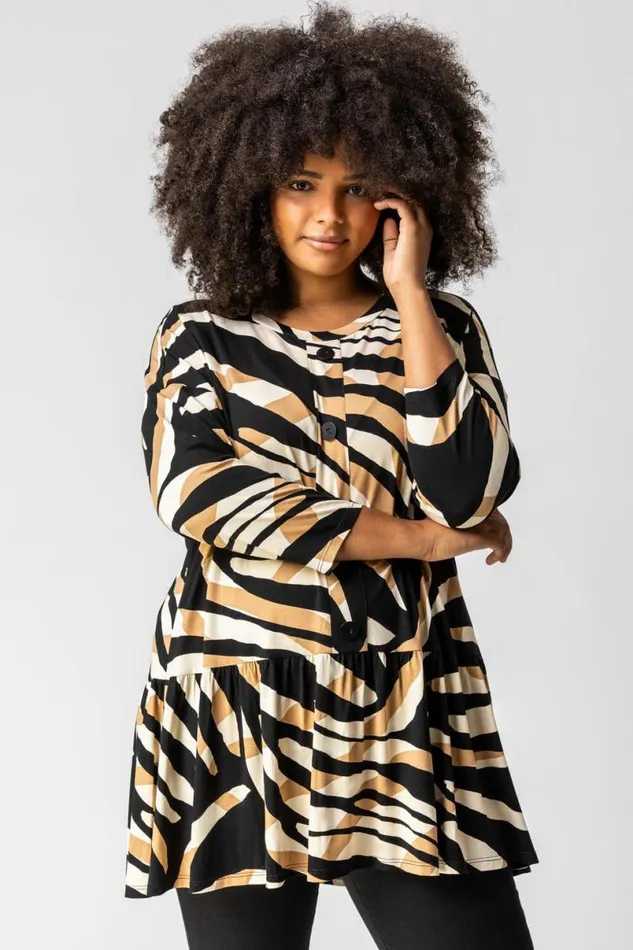 Camel Curve Animal Print Button Smock Top Women Roman Tops