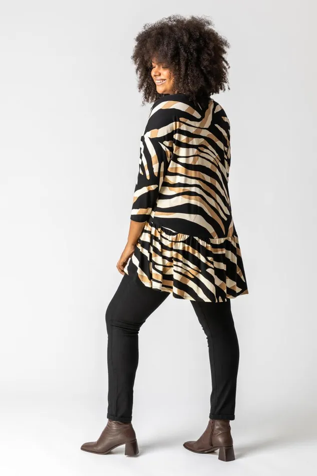 Camel Curve Animal Print Button Smock Top Women Roman Tops