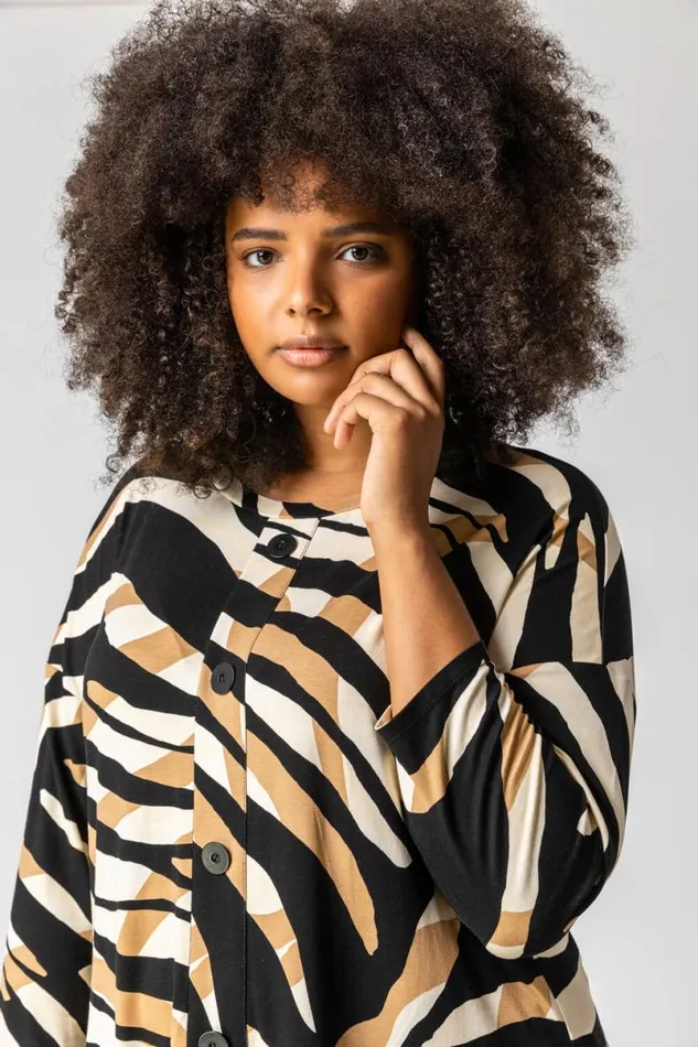 Camel Curve Animal Print Button Smock Top Women Roman Tops