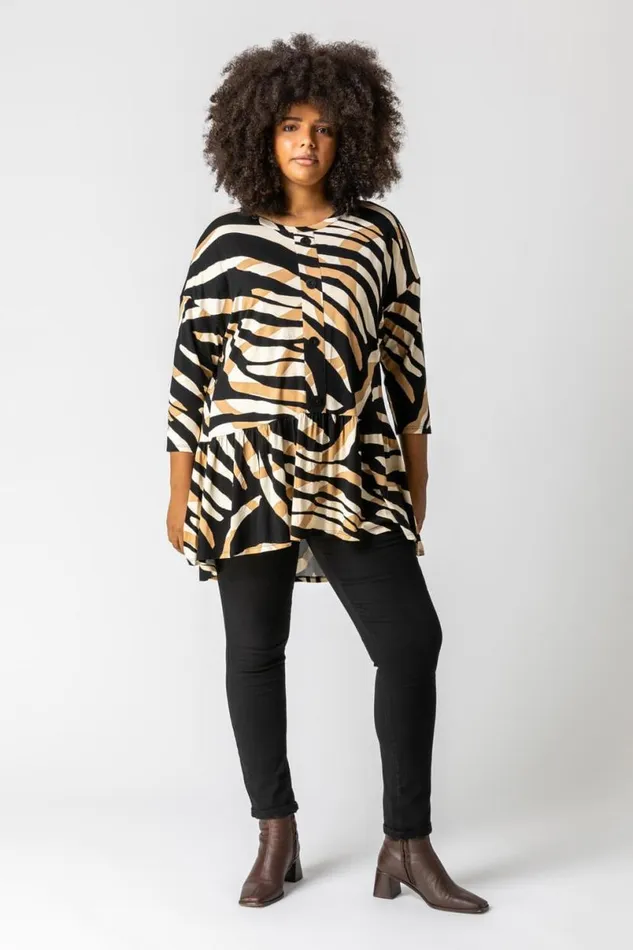 Camel Curve Animal Print Button Smock Top Women Roman Tops