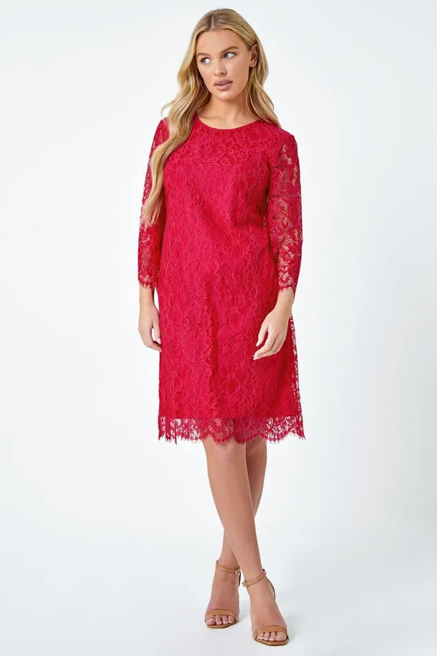 Cerise Petite Lace Overlay Tunic Dress Women Roman Dresses