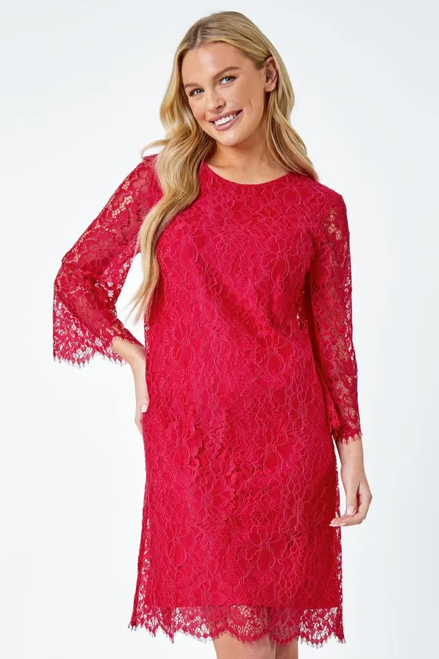 Cerise Petite Lace Overlay Tunic Dress Women Roman Dresses