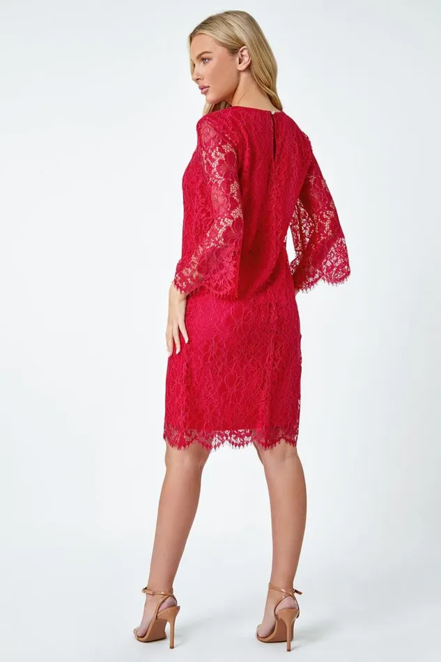 Cerise Petite Lace Overlay Tunic Dress Women Roman Dresses