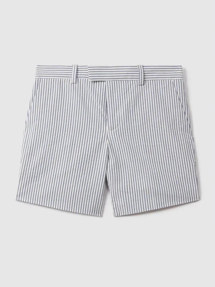 Children Reiss CoOrds Barr Seersucker Striped Adjuster Shorts Soft Blue