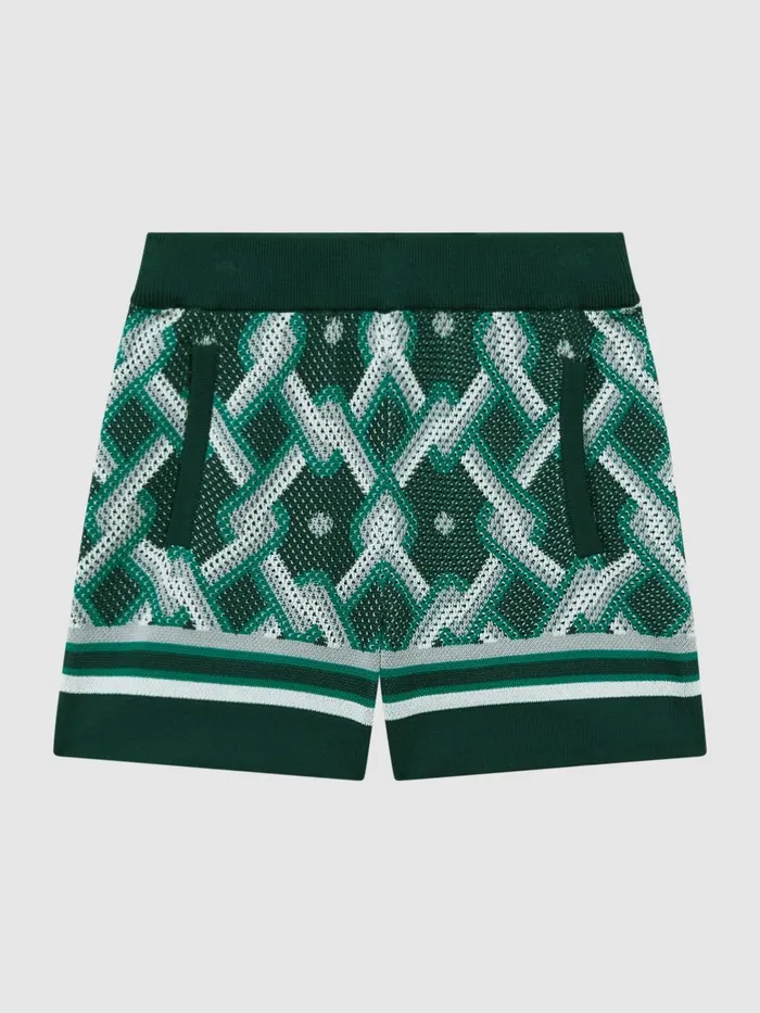 Children Reiss CoOrds Jack Knitted Elasticated Waistband Shorts Green Multi