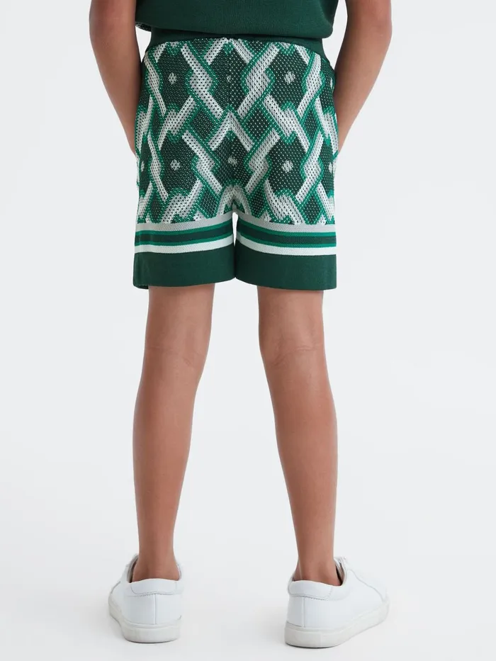 Children Reiss CoOrds Jack Knitted Elasticated Waistband Shorts Green Multi