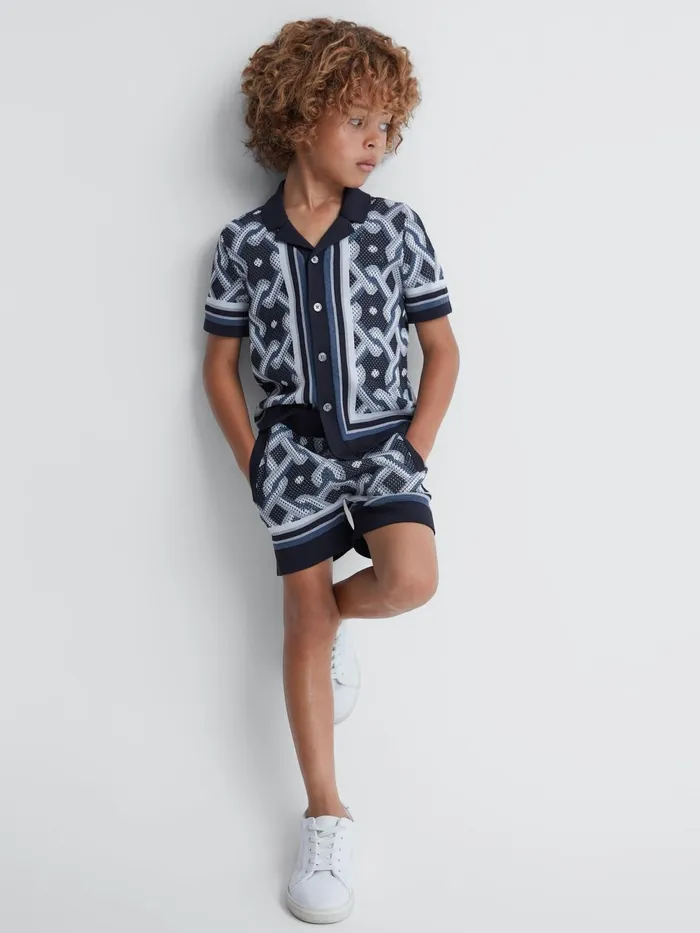 Children Reiss CoOrds Jack Knitted Elasticated Waistband Shorts Navy Multi
