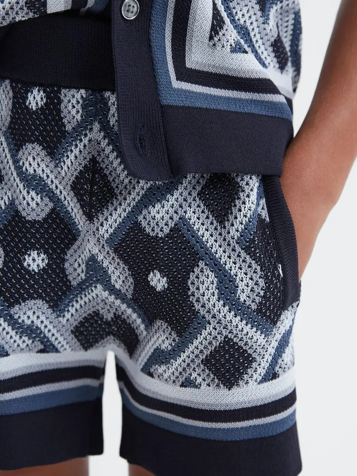 Children Reiss CoOrds Jack Knitted Elasticated Waistband Shorts Navy Multi