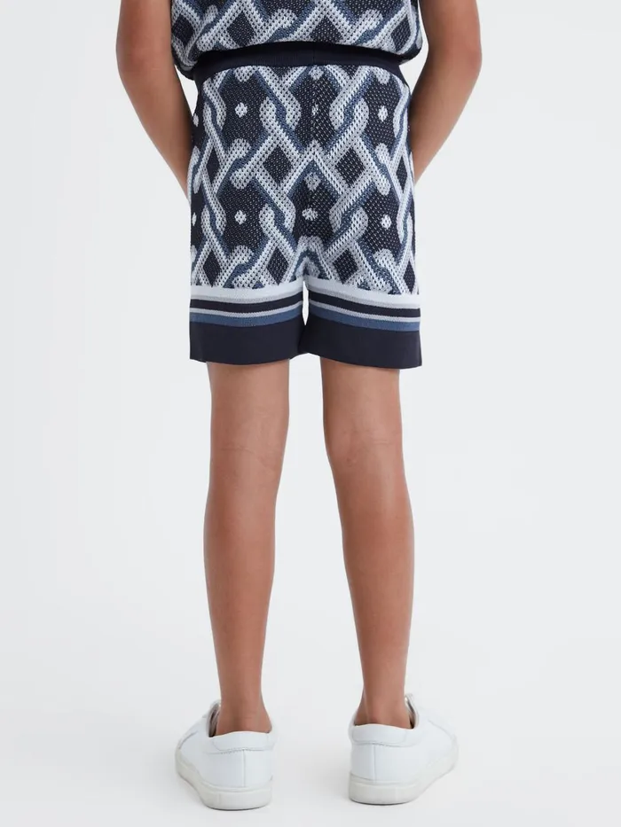 Children Reiss CoOrds Jack Knitted Elasticated Waistband Shorts Navy Multi