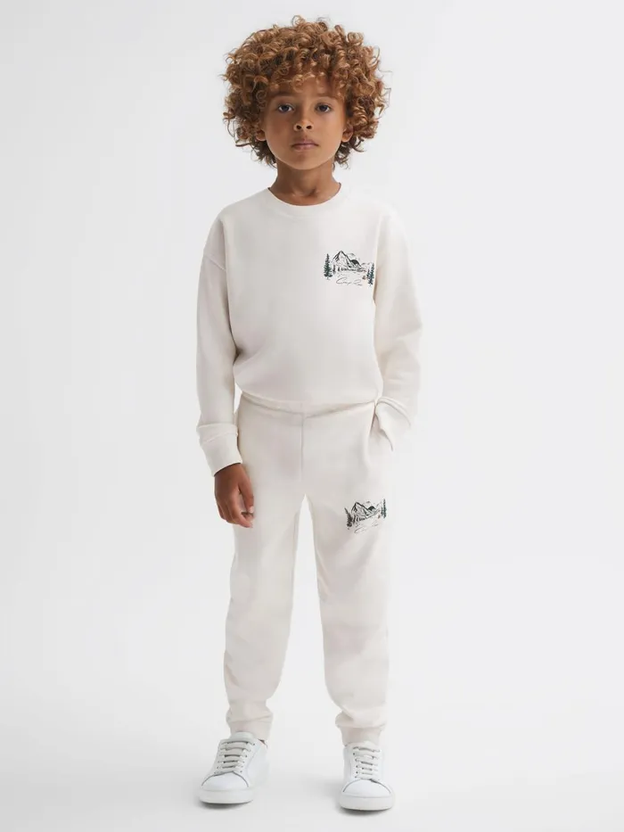 Children Reiss CoOrds Marte Relaxed Cotton Motif Joggers Ecru