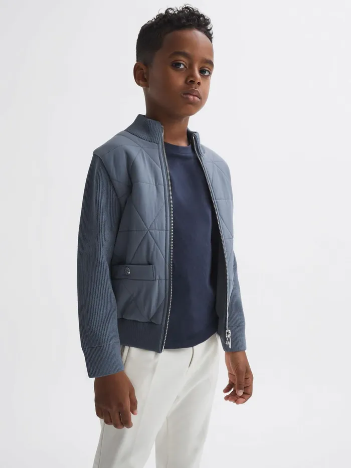 Children Reiss Coats and Jackets Amos Hybrid ZipThrough Quilted Jacket Airforce Blue