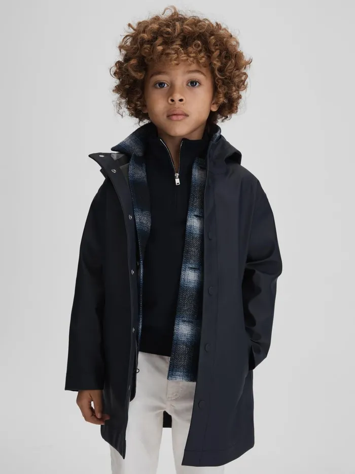Children Reiss Coats and Jackets Eero Water Repellent Hooded Coat Navy