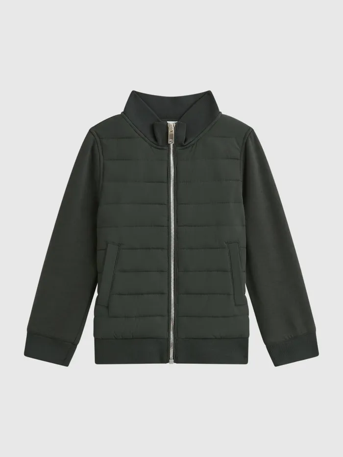 Children Reiss Coats and Jackets Flintoff Funnel Neck Quilted Hybrid Jacket Forest Green
