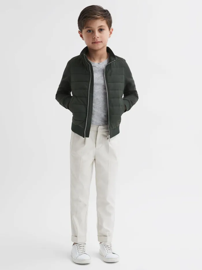 Children Reiss Coats and Jackets Flintoff Funnel Neck Quilted Hybrid Jacket Forest Green