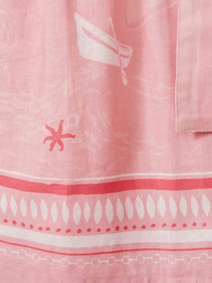 Children Reiss Dresses Eliza Cotton Linen Capped Sleeve Belted Dress Pink Print