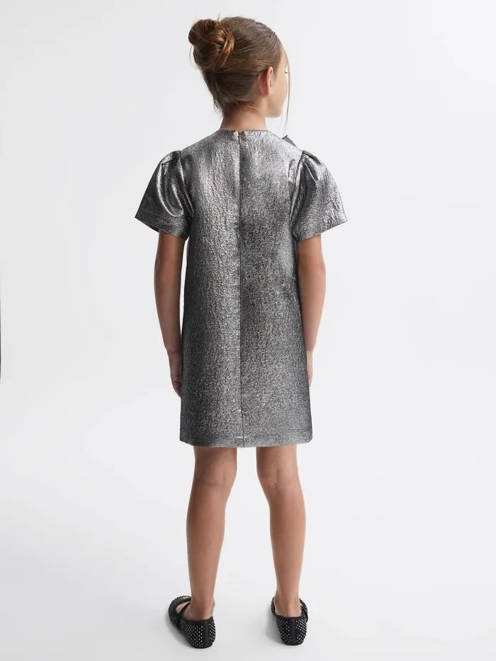Children Reiss Dresses Franny Metallic Bow Dress Silver