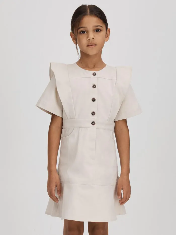 Children Reiss Dresses Jess Flared Denim Dress Stone