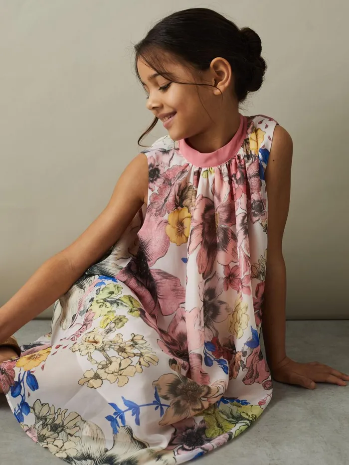 Children Reiss Dresses Kady Floral Print Halter Neck Dress Pink Print