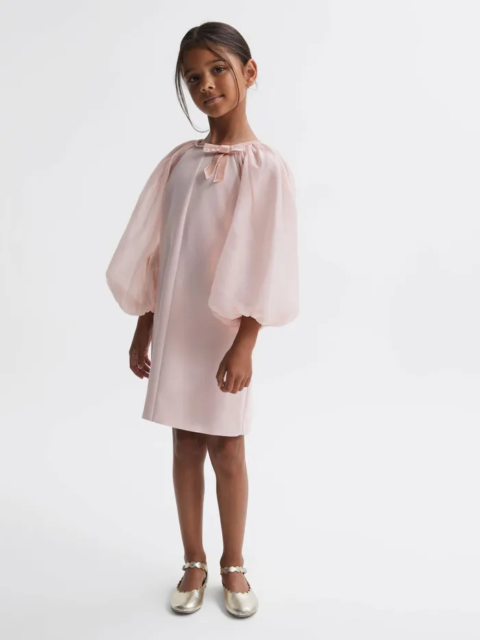 Children Reiss Dresses Lauren Blouson Sleeve Bow Dress Pink