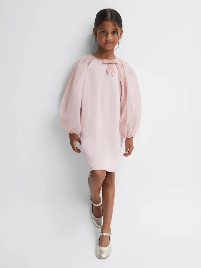 Children Reiss Dresses Lauren Blouson Sleeve Bow Dress Pink