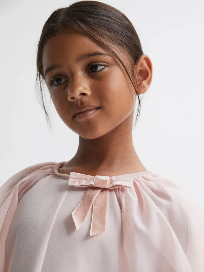 Children Reiss Dresses Lauren Blouson Sleeve Bow Dress Pink