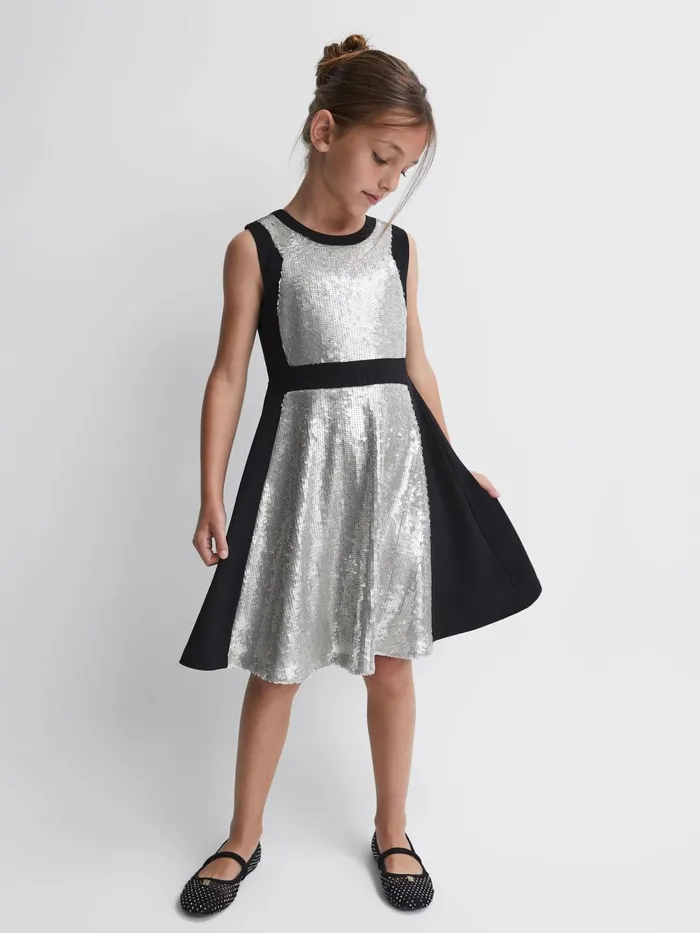 Children Reiss Dresses Libra Relaxed Fit Sequin Dress Black