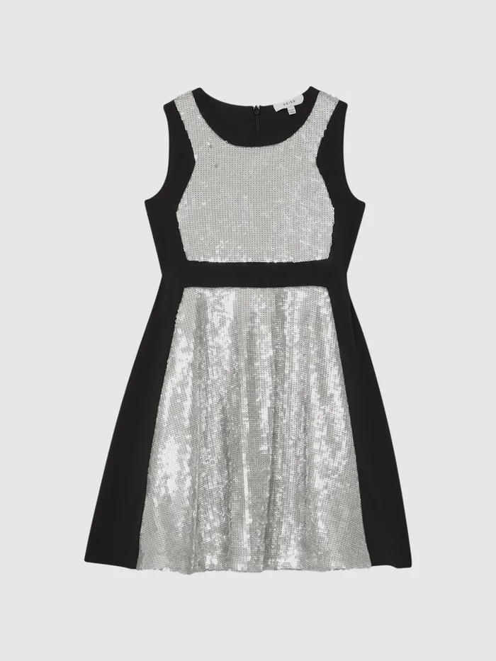 Children Reiss Dresses Libra Relaxed Fit Sequin Dress Black