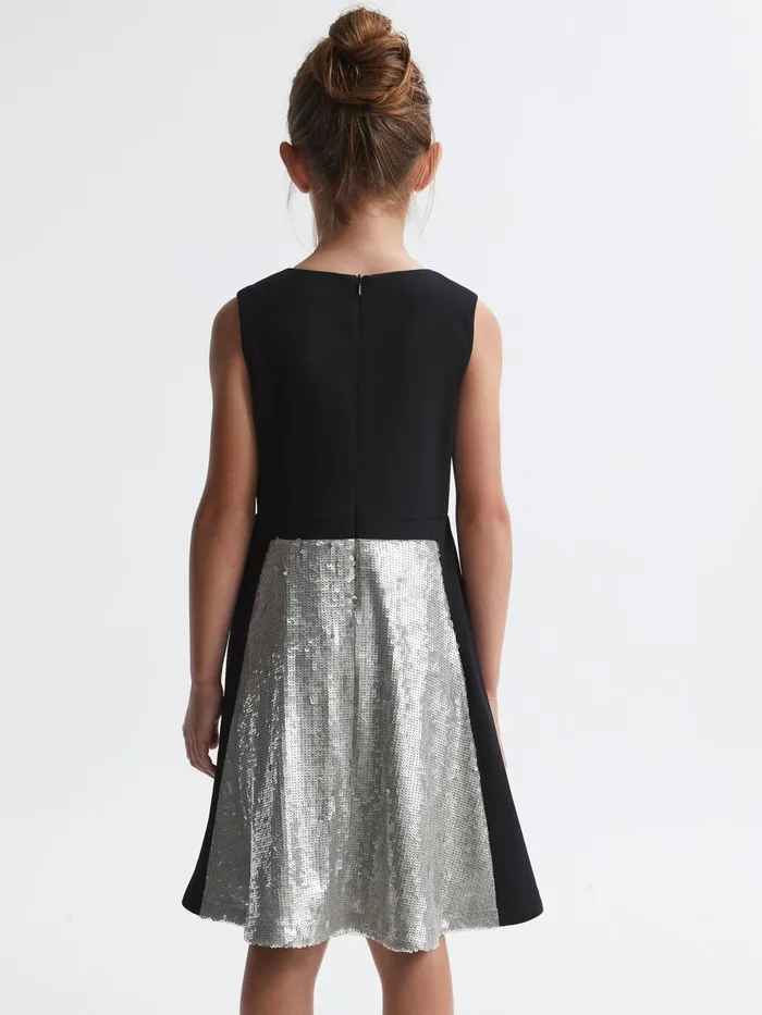 Children Reiss Dresses Libra Relaxed Fit Sequin Dress Black