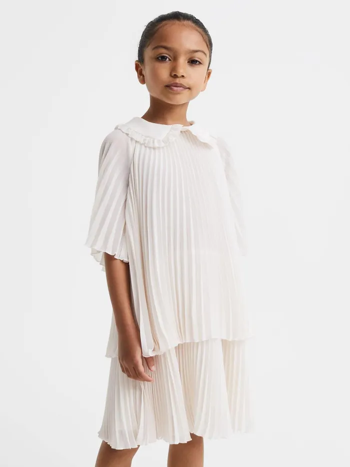 Children Reiss Dresses Nadia Pleated Collared Tiered Dress Ivory