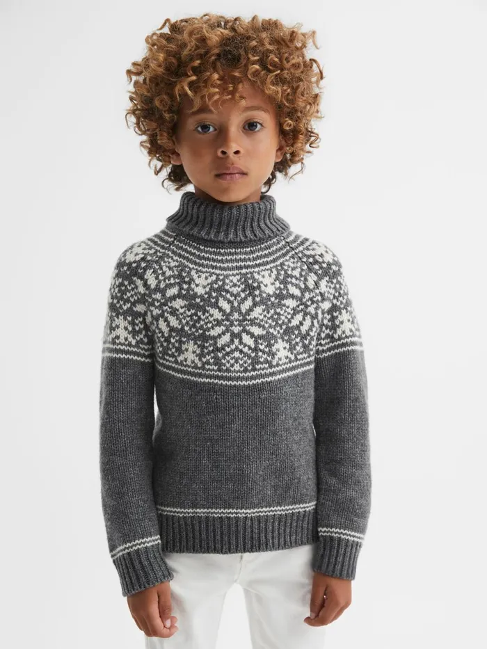 Children Reiss Knitwear Abbotsford Knitted Fair Isle Roll Neck Jumper Charcoal Melange Children Reiss Knitwear Abbotsford Knitted Fair Isle Roll Neck Jumper Charcoal Melange