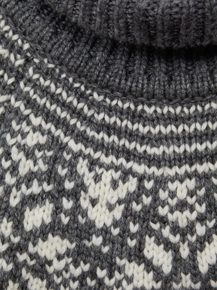 Children Reiss Knitwear Abbotsford Knitted Fair Isle Roll Neck Jumper Charcoal Melange
