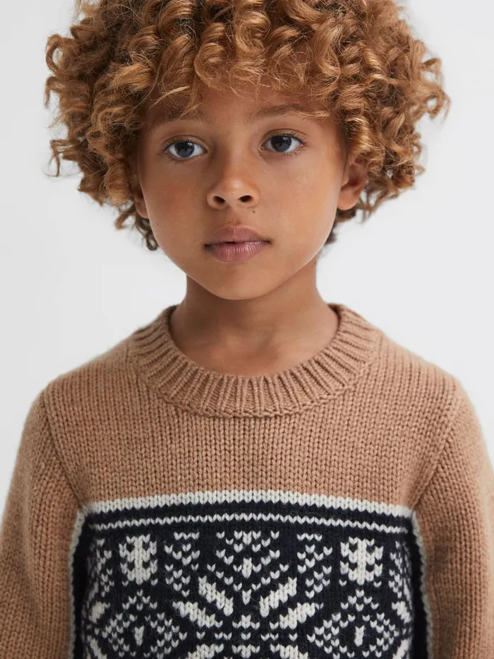 Children Reiss Knitwear Nash Knitted Colourblock Crew Neck Jumper Navycamel