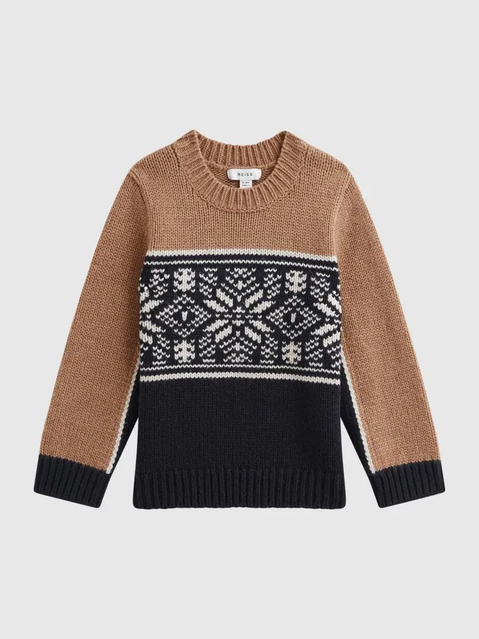 Children Reiss Knitwear Nash Knitted Colourblock Crew Neck Jumper Navycamel
