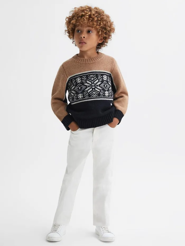 Children Reiss Knitwear Nash Knitted Colourblock Crew Neck Jumper Navycamel