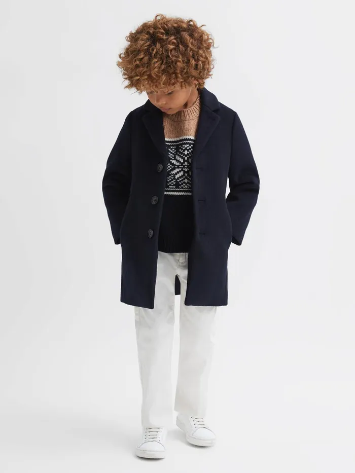 Children Reiss Knitwear Nash Knitted Colourblock Crew Neck Jumper Navycamel