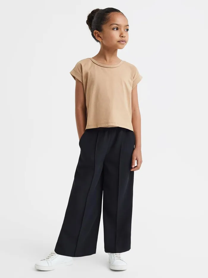 Children Reiss Pants Ayana Elasticated Wide Leg Trousers Navy