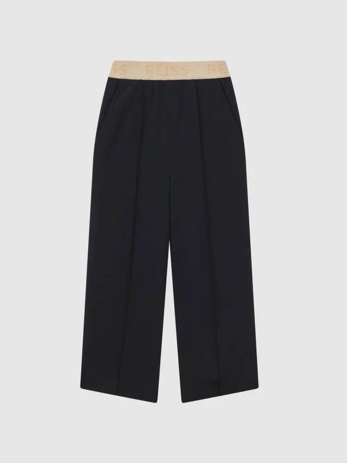 Children Reiss Pants Ayana Elasticated Wide Leg Trousers Navy