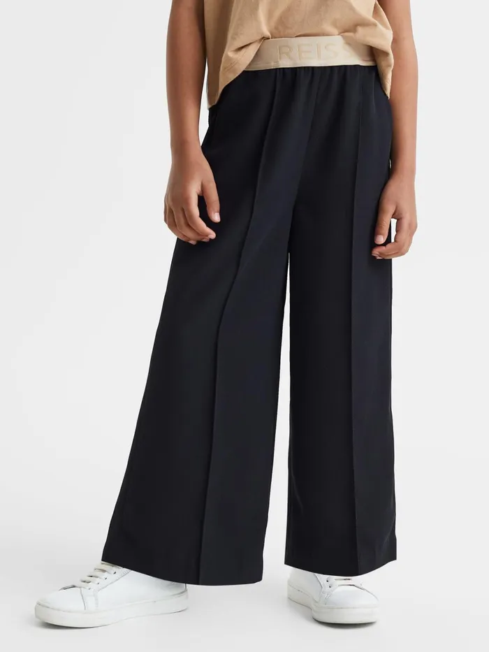 Children Reiss Pants Ayana Elasticated Wide Leg Trousers Navy